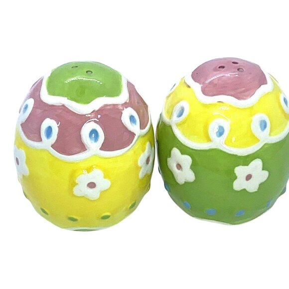 Easter Egg Salt & Pepper Shaker Set Painted Ceramic - Picture 1 of 12